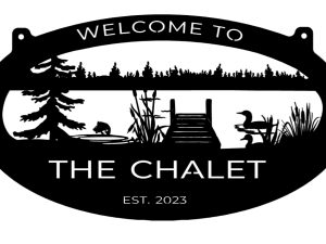 Metal lake fish Sign, Evergreen LAKE DOCK fish sign , lake sign customized with your name