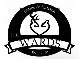 Metal sign with buck doe symbol