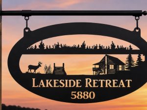 Metal Lake Cabin Sign, LAKE Fishing Dock sign , lake sign customized with your name