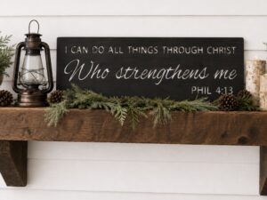Religious wall motto Bible Verse plaque I Can Do All Things Through Christ Who Strengthens Me metal inspiration plaque
