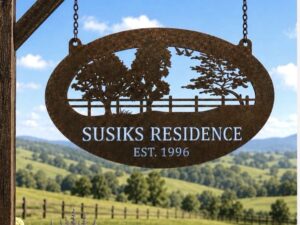 Custom Metal Sign Personalized Entrance Marker Rustic Ranch Nameplate Maple Tree Plaque Oak Farm Sign Fence Outdoor Driveway Name oak tree fence customized with your name