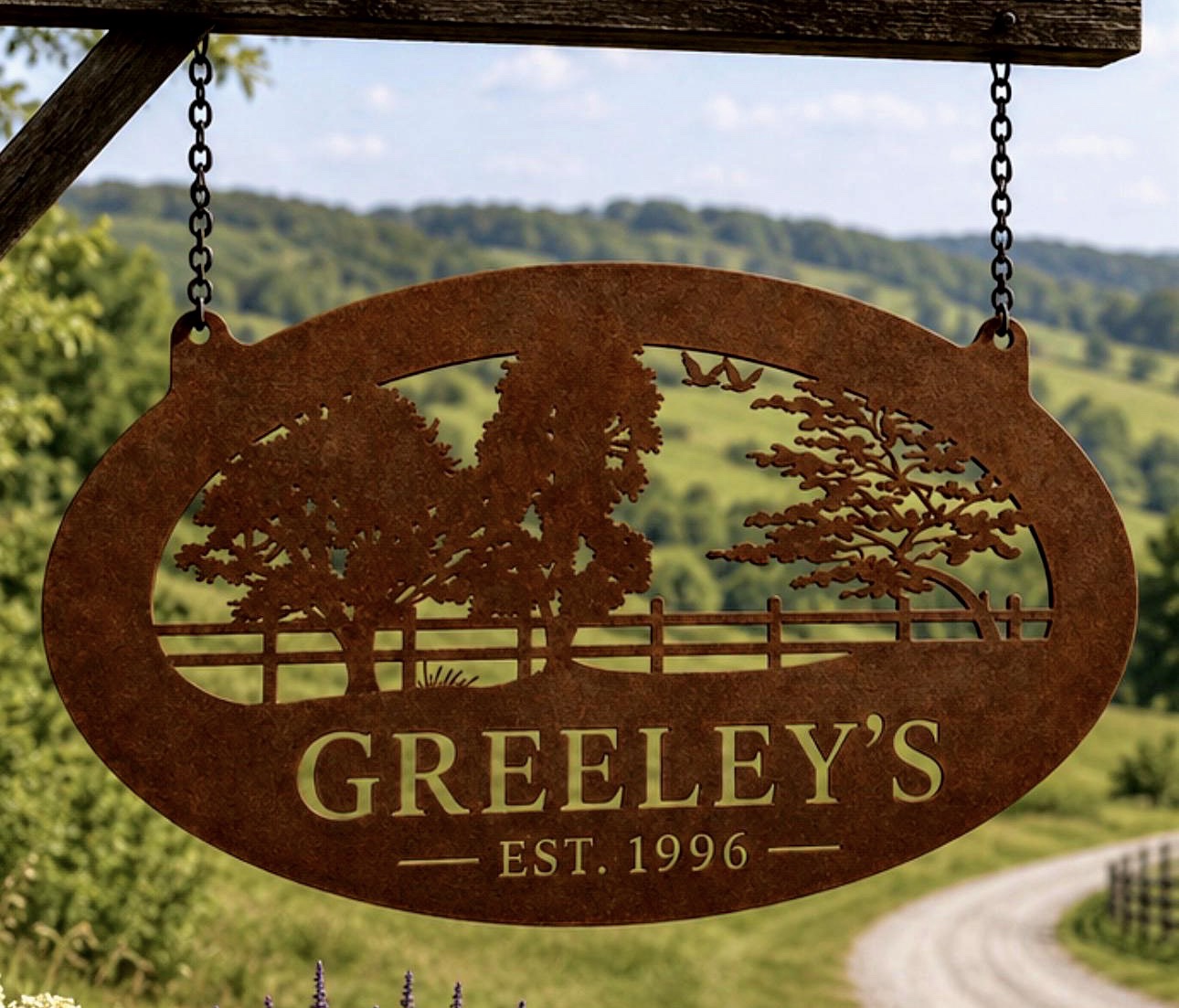 Custom Metal Sign Personalized Entrance Marker Rustic Ranch Nameplate Maple Tree Plaque Oak Farm Sign Fence Outdoor Driveway Name oak tree fence customized with your name - Image 4