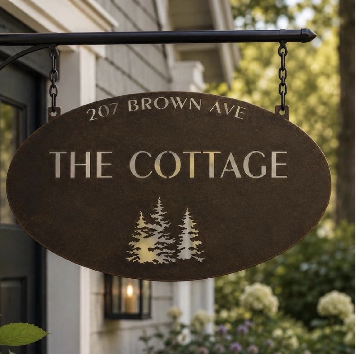 Personalized Sign Evergreen Tree Custom Door Plaque Oval Metal Address Sign Outdoor Family Name Marker Entrance Rustic Home Wall Art Gift - Image 3