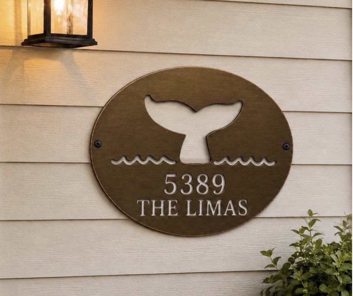 Metal sign with address coastal theme whale sign dolphin address - Image 2