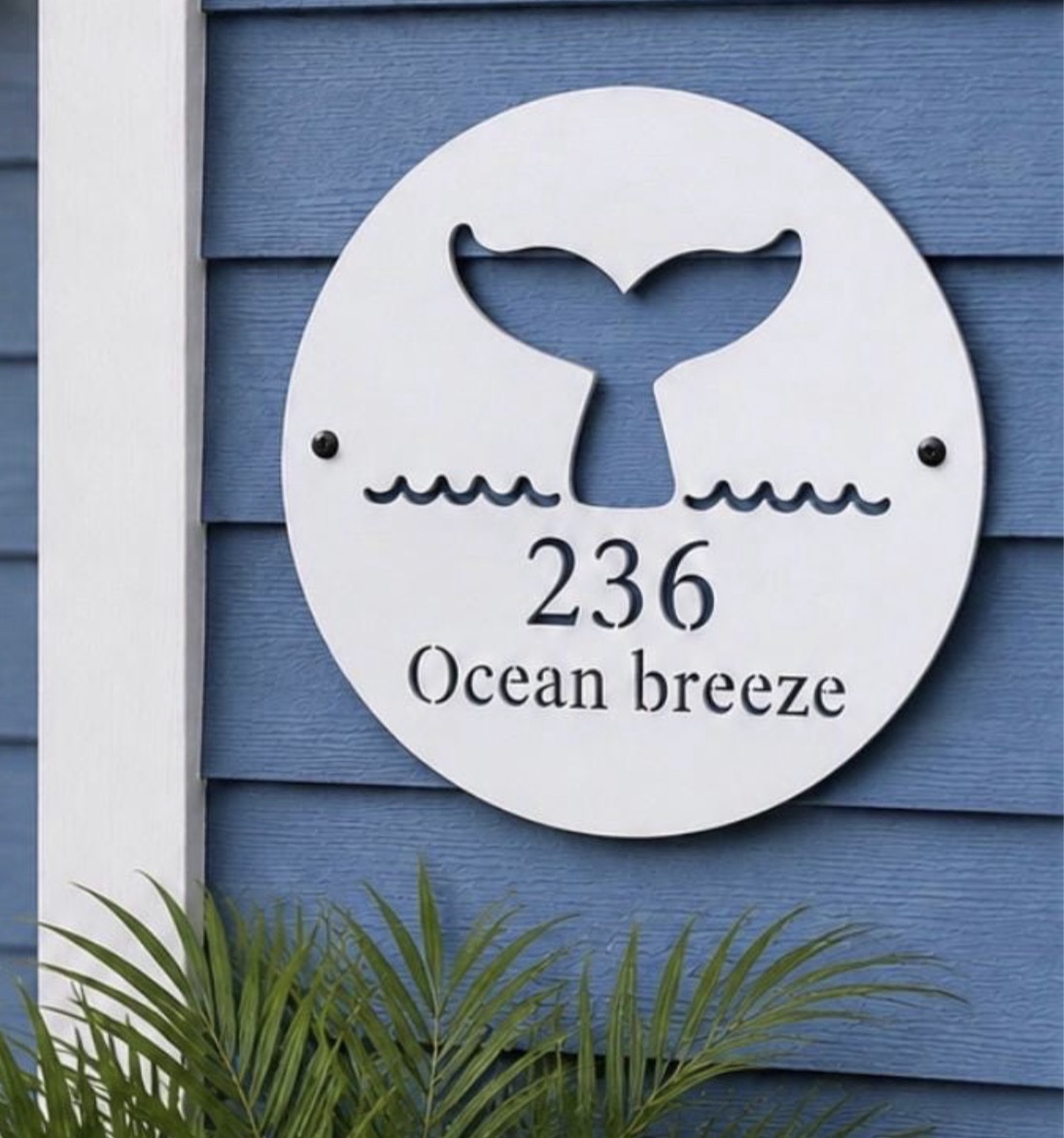 Metal sign with address coastal theme whale sign dolphin address