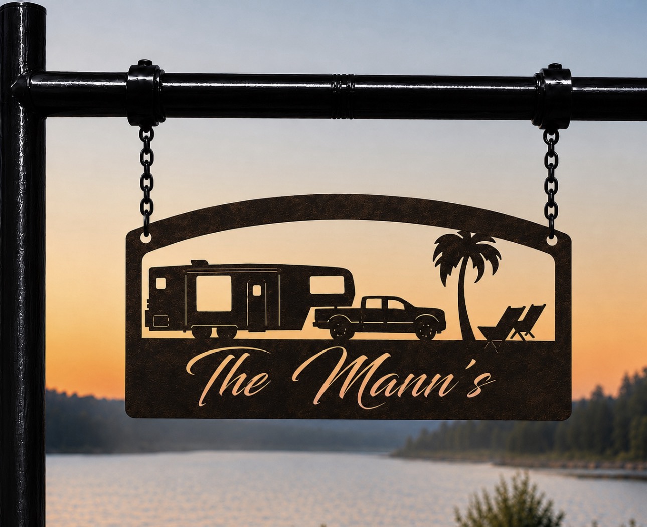 Palm tree camper sign metal camper sign personalized campground palm tree RV sign