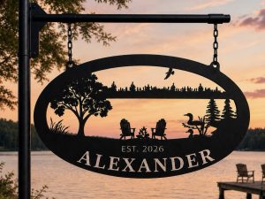 Metal lake Sign , camping lake sign ,  lake sign customized with your name