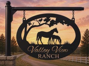 Metal Sign with horses, MARE and FOAL customized with your name