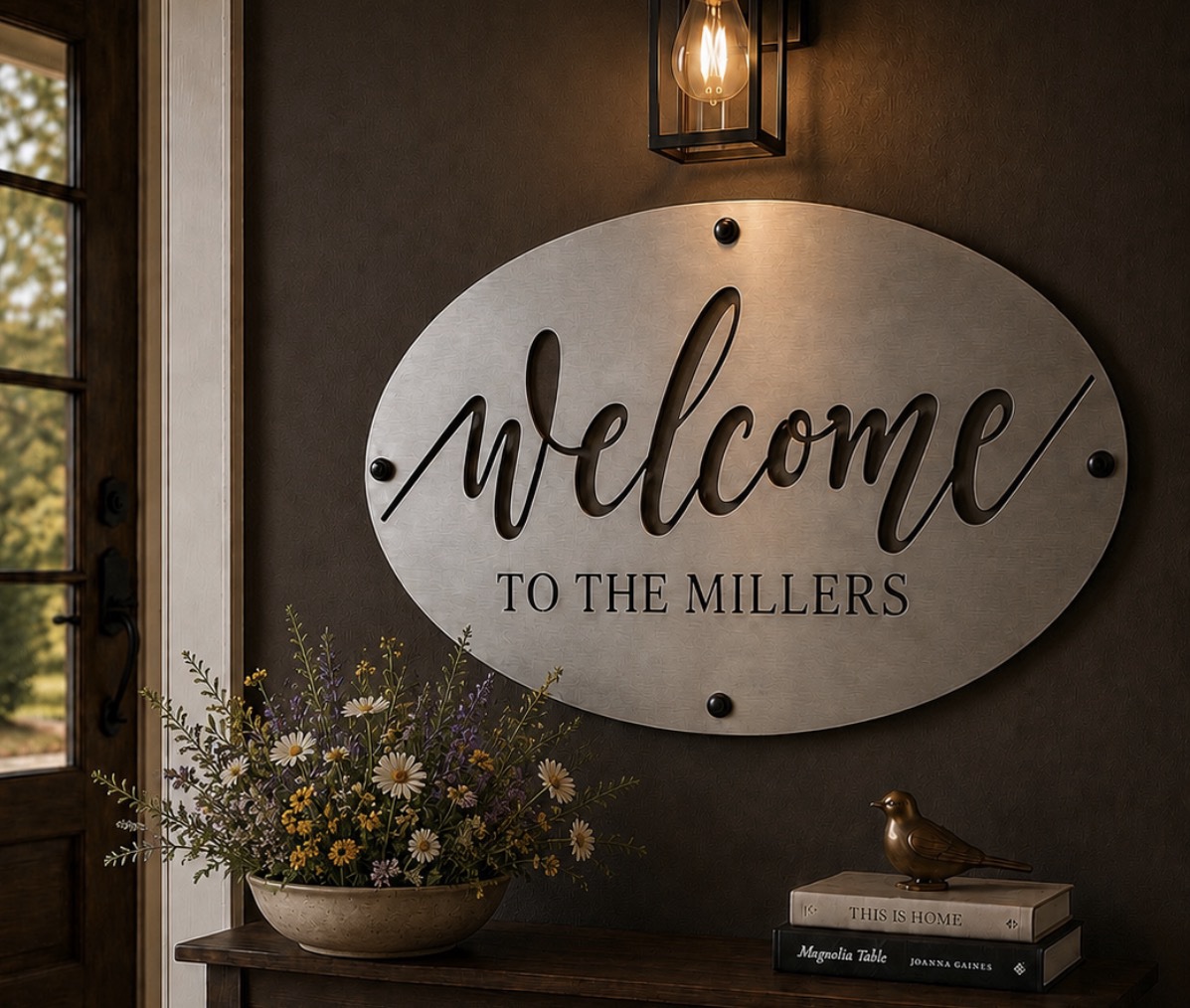 Metal OVAL Welcome to our Home SIGN