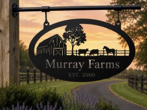 Metal Farm Sign, Barn, Cow, Horse, fence sign