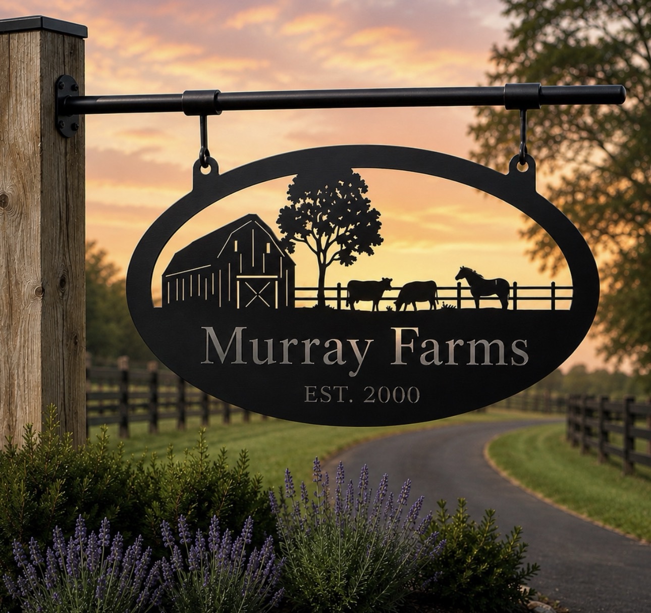 Metal Farm Sign, Barn, Cow, Horse, fence sign