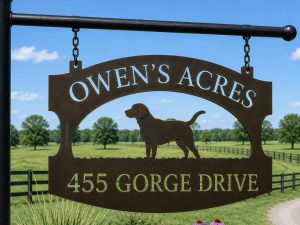 Metal DOG Sign  personalized with  LAB dog silhouette or golden retriever