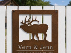 Metal address sign with elk, elk address sign personalized