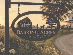 Metal FARM Sign with Barn and Dogs