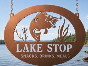 Personalized Metal jumping fish sign, GONE Fishing sign Fisherman personalized sign
