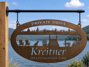 Metal lake fish Sign LAKE DOCK fish sign lake sign customized with your name