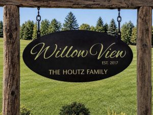 Metal Address Sign Custom House Number Plaque Personalized Name Oval Metal Family Sign Laser Cut Outdoor Entrance Rustic Farmhouse Sign