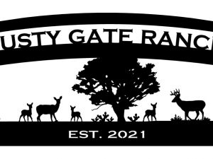 Rusty Gate Ranch sign in black