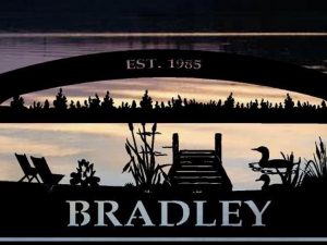 Sign with dock and campfire , metal outdoor sign