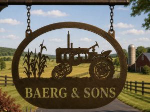 Metal cornstalk tractor sign