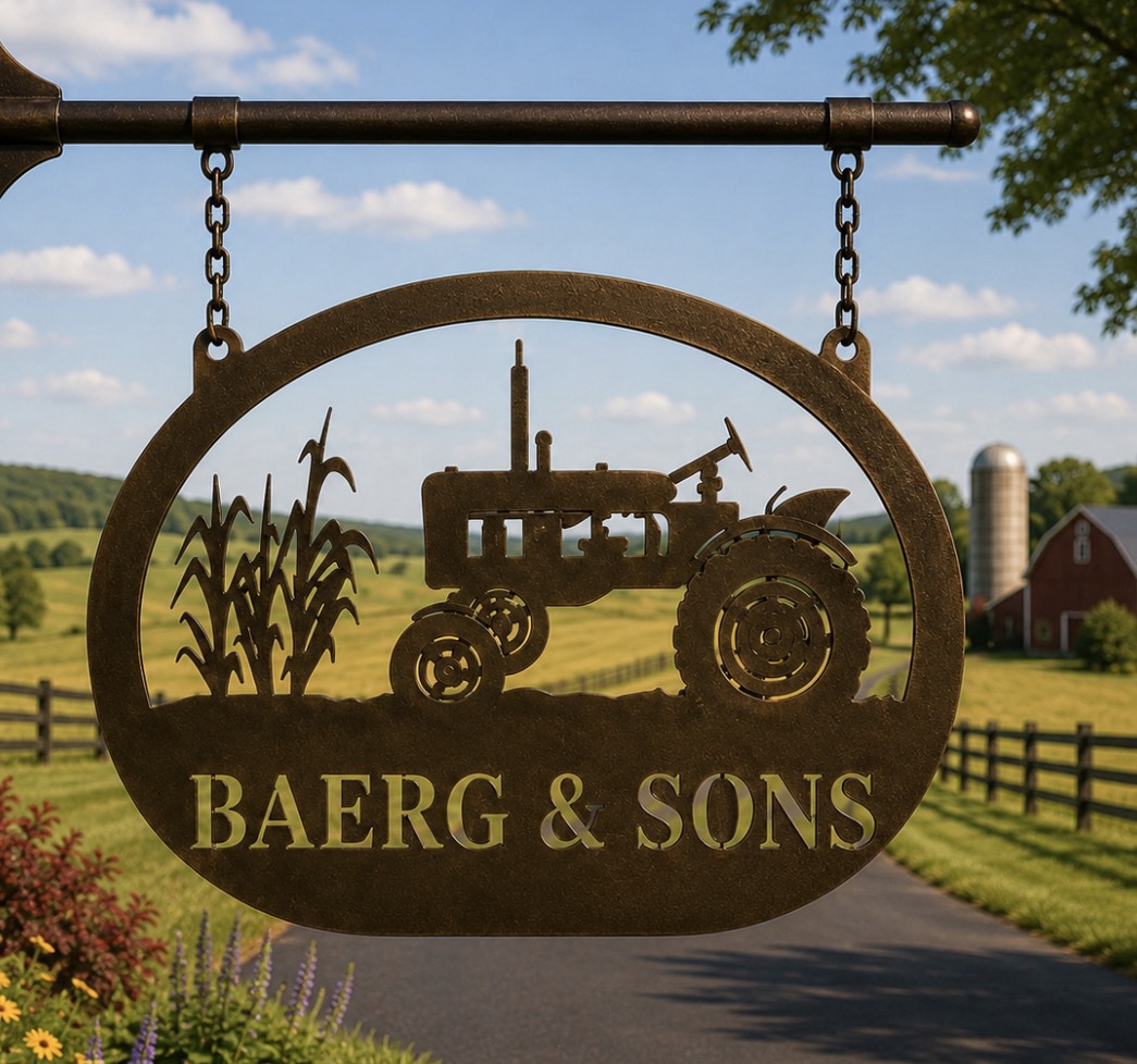 Metal cornstalk tractor sign