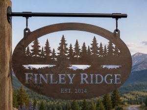 Custom metal sign with Evergreens