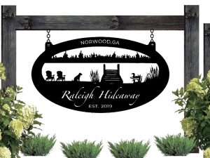 Metal lake fish Sign, LAKE DOCK fish sign , lake sign customized with your name