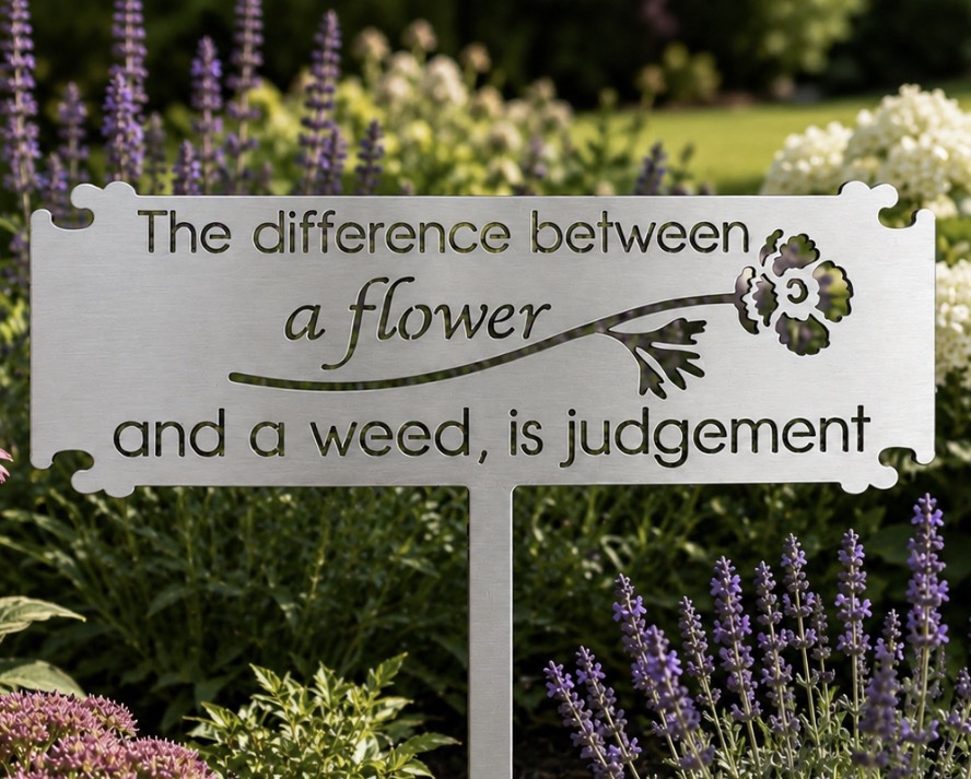 The Difference Between Flowers and Weeds is Judgement metal garden sign - Image 2