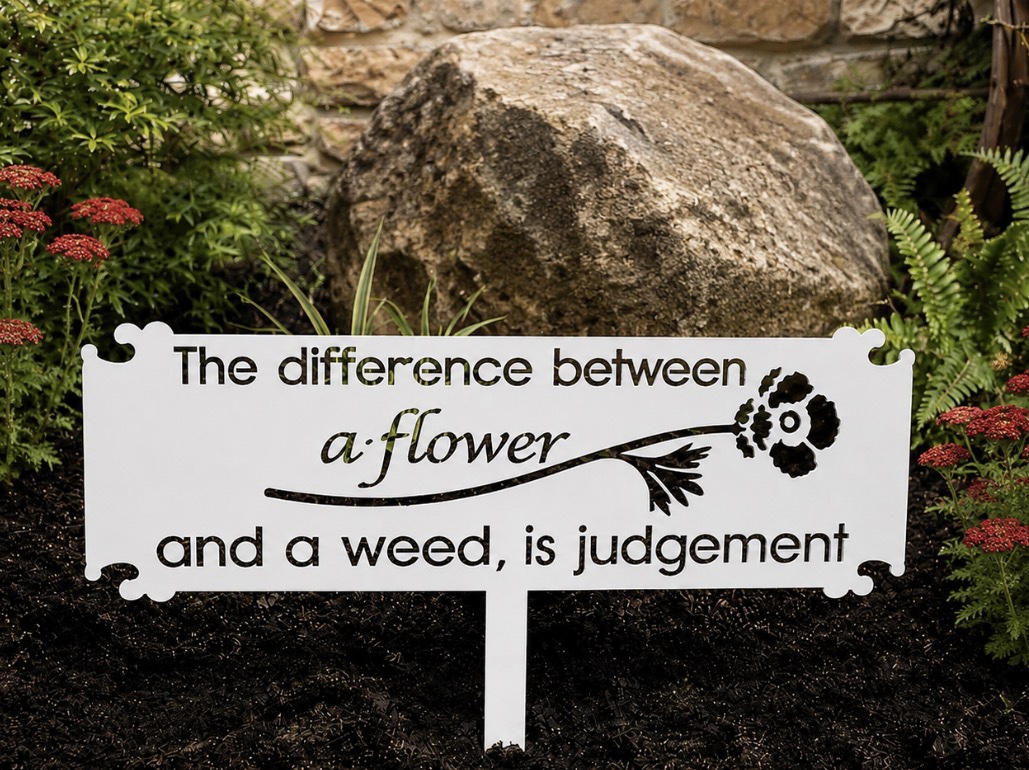 The Difference Between Flowers and Weeds is Judgement metal garden sign - Image 4