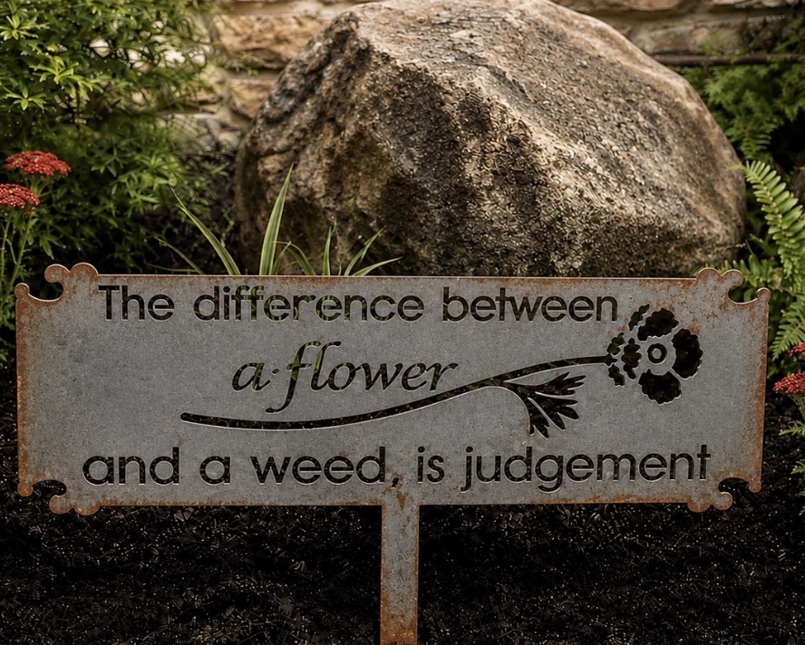 The Difference Between Flowers and Weeds is Judgement metal garden sign - Image 5