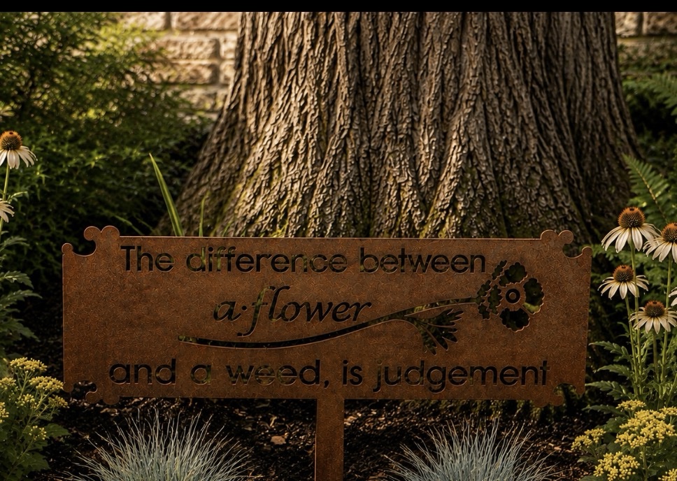 The Difference Between Flowers and Weeds is Judgement metal garden sign - Image 6
