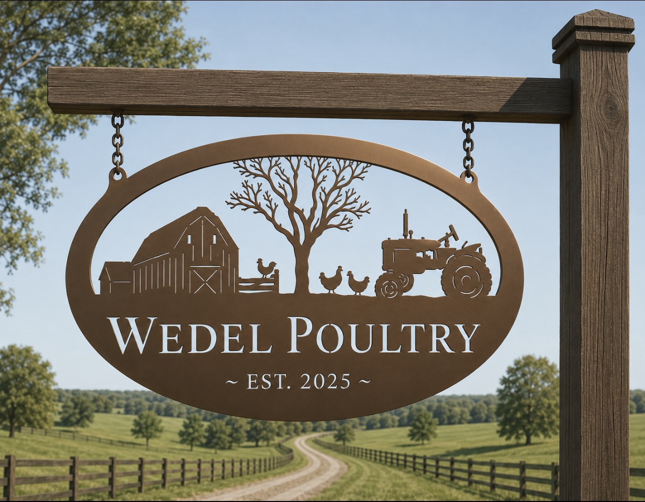 Custom Farm Sign Metal Tractor Barn Entrance Personalized Name Chicken Coop Rustic Homestead Scene Farmhouse Gift Ranch