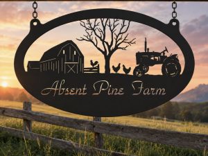 Custom Farm Sign Metal Tractor Barn Entrance Personalized Name Chicken Coop Rustic Homestead Scene Farmhouse Gift Ranch