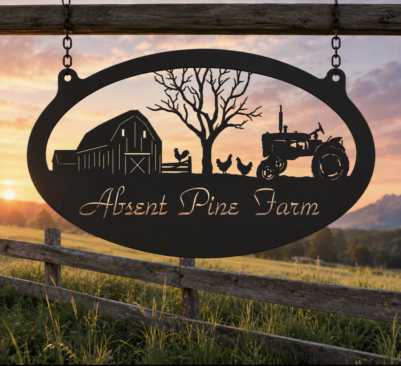 Custom Farm Sign Metal Tractor Barn Entrance Personalized Name Chicken Coop Rustic Homestead Scene Farmhouse Gift Ranch - Image 2