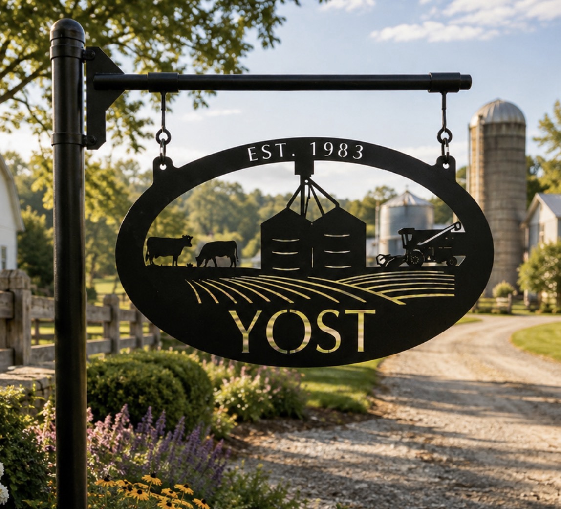 GRAIN BIN COMBINE FARM SIGN, grain bin cow sign, farm sign