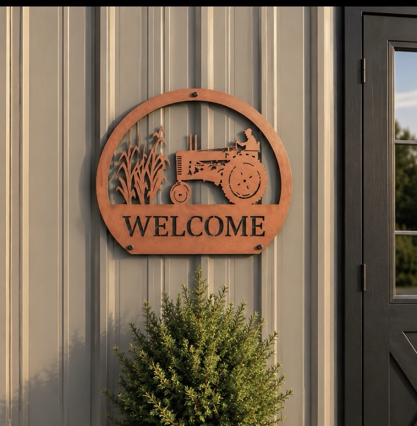 Metal FARM sign with corn stalks and old JOHN DEERE tractor - Image 4