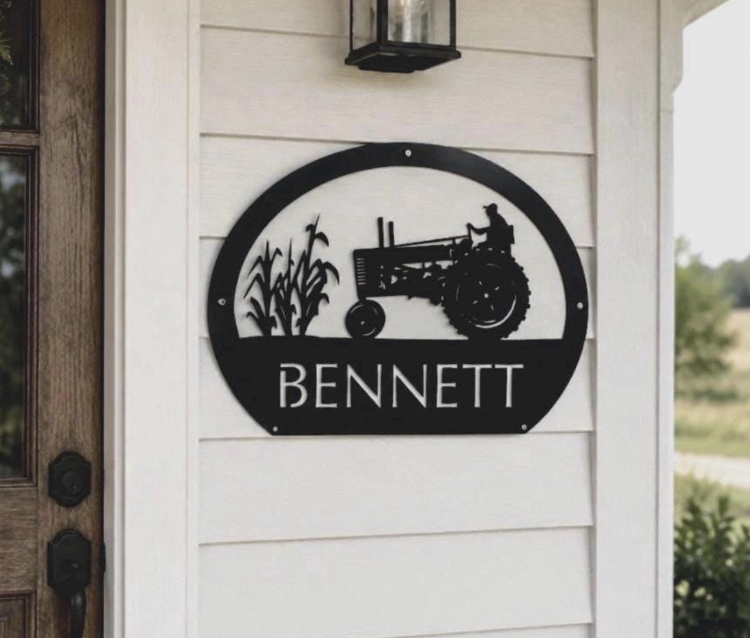 Metal FARM sign with corn stalks and old JOHN DEERE tractor - Image 2
