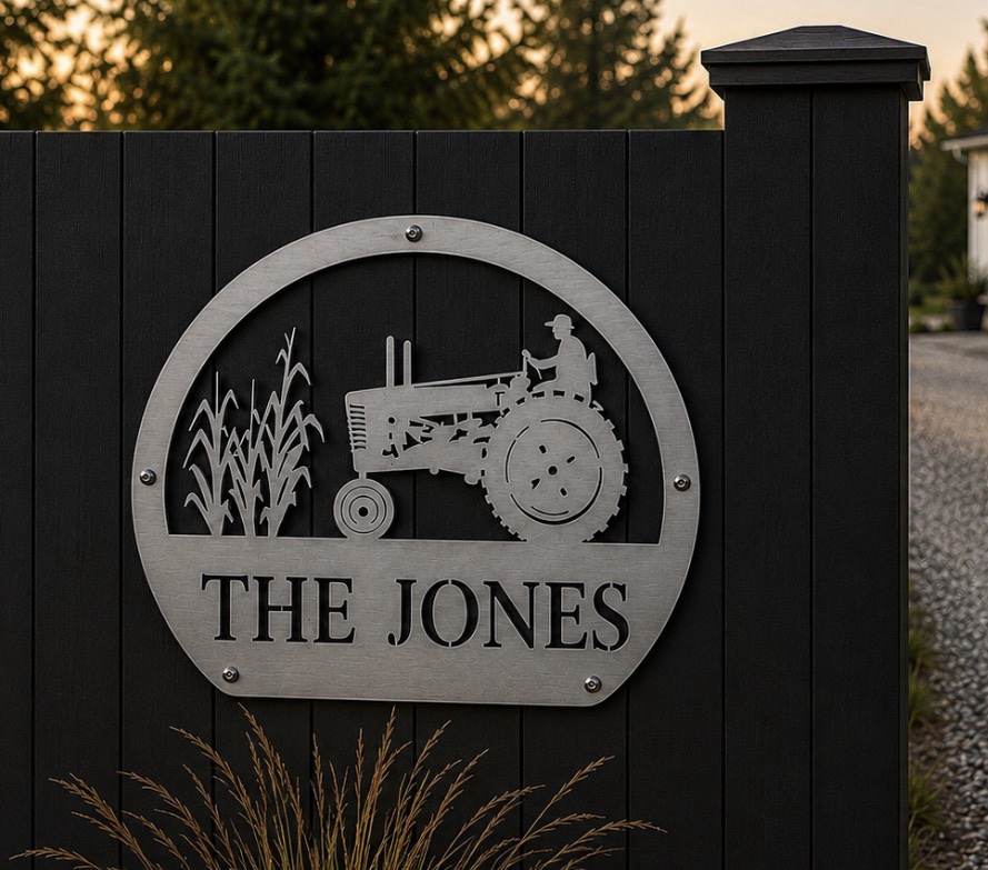 Metal FARM sign with corn stalks and old JOHN DEERE tractor - Image 3