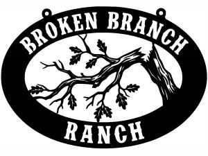 Broken Branch Ranch sign in copper