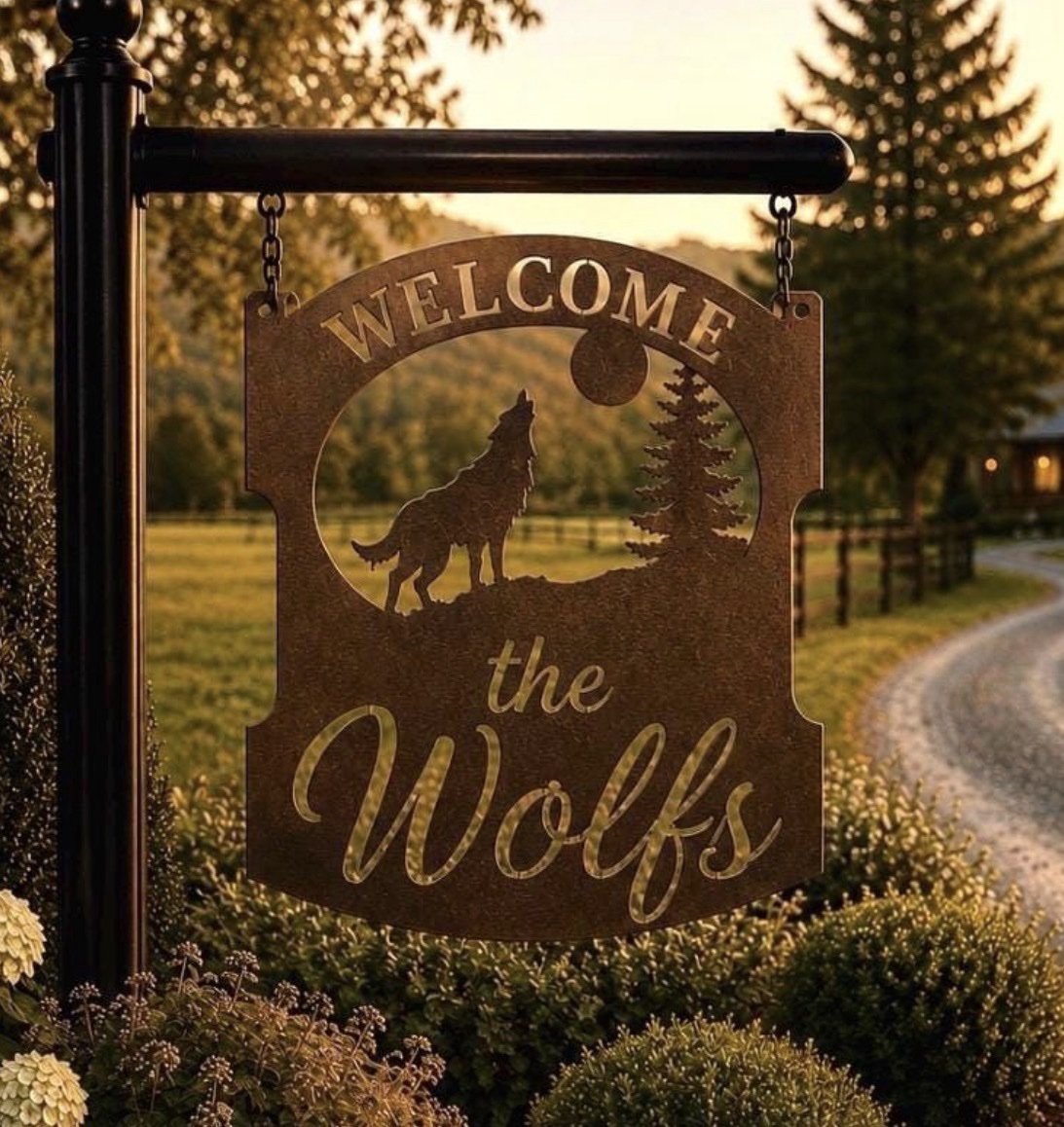 WOLF Sign, metal WOLF Sign with WOLF howling at the Moon Cabin Sign - Image 2