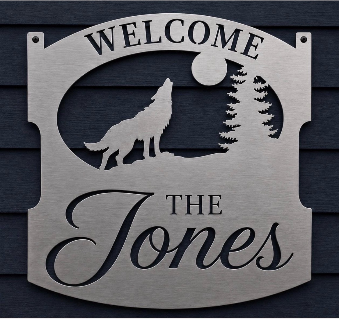 WOLF Sign, metal WOLF Sign with WOLF howling at the Moon Cabin Sign - Image 4