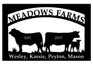 Meadows Farms sign in black