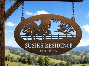 Custom Metal Sign Personalized Entrance Marker Rustic Ranch Nameplate Maple Tree Plaque Oak  Farm Sign Fence Outdoor  Driveway Name oak tree fence customized with your name