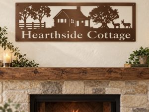 Driveway Topper metal cabin sign, cabin trees sign, driveway sign custom