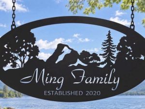 Metal MOUNTAIN Sign Personalized Name Plaque Custom nature plaque