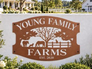 Large Personalized Metal Sign HORSES DOG Fence CAT, Gift for dad, Farmer gift, Rancher