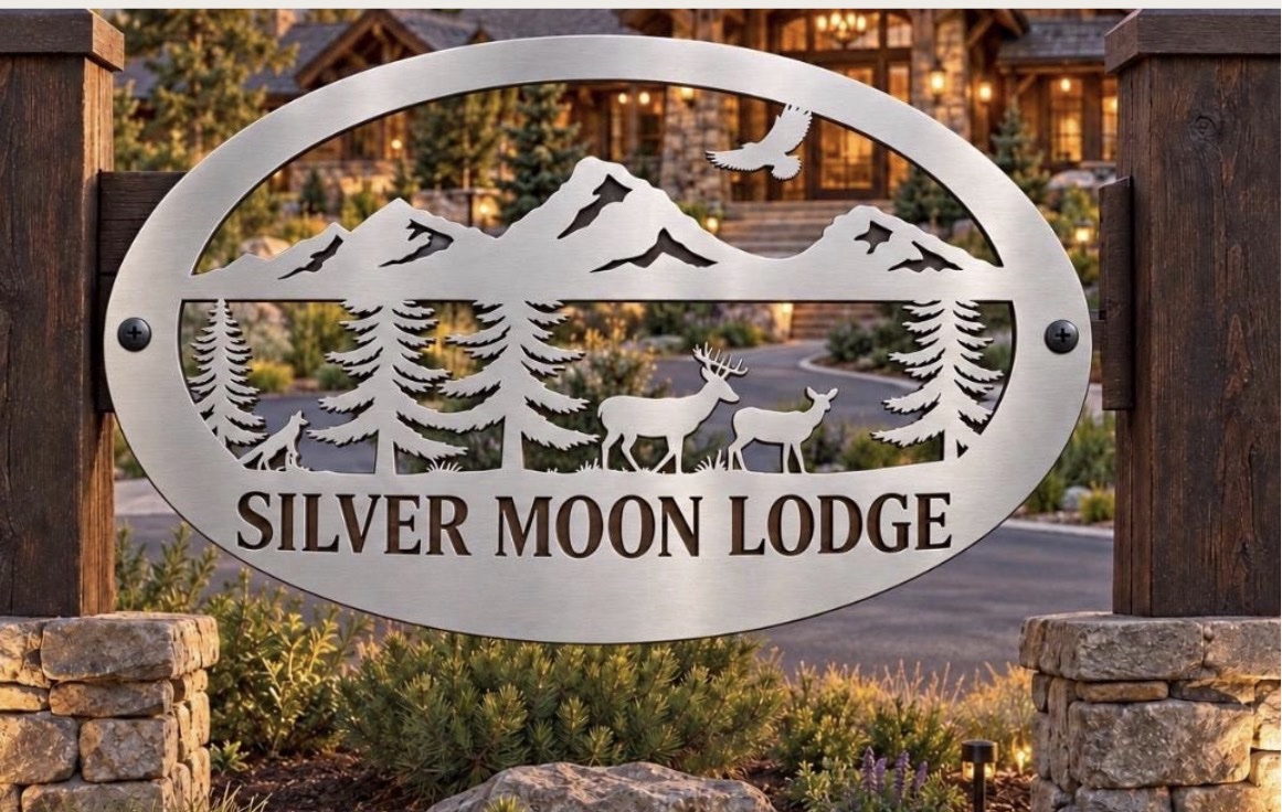Metal WILDLIFE Sign with DEER Mountains eagle evergreens, customized with your name - Image 3