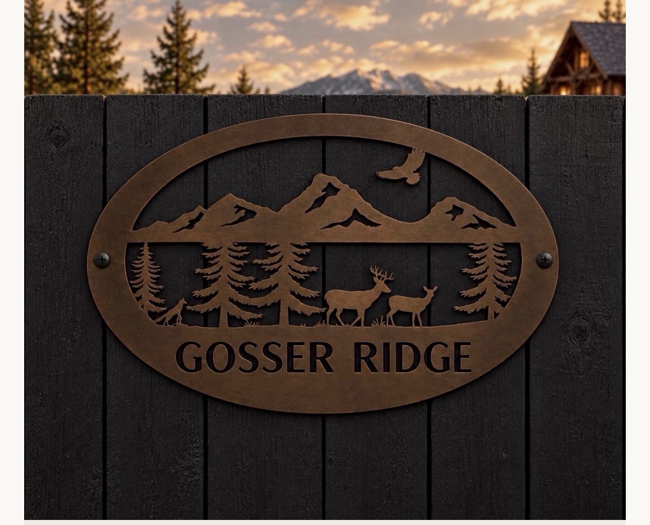 Metal WILDLIFE Sign with DEER Mountains eagle evergreens, customized with your name - Image 5