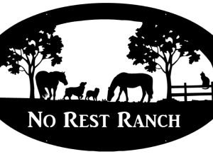 No Rest Ranch sign in black