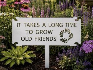 Old Friend Gift Landscape Sign Steel Garden Stake Yard Art Metal Sculpture Powder Coated Outdoor Marker Inspirational Quote